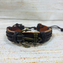 Load image into Gallery viewer, Unisex Urban Leather Bracelet Brass Anchor
