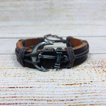 Load image into Gallery viewer, Urban Leather Bracelet Silver Anchors
