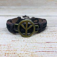 Load image into Gallery viewer, Unisex Urban Leather Bracelet Brass Peace Sign
