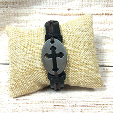 Load image into Gallery viewer, Unisex Urban Black Leather Bracelets Silver Crosses 3 styles
