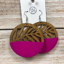 Load image into Gallery viewer, Round Two Tone Leaf Pattern Wooden Earring
