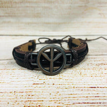 Load image into Gallery viewer, Unisex Urban Leather Bracelet Silver Peace Sign
