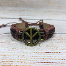 Load image into Gallery viewer, Unisex Urban Leather Bracelet Brass Peace Sign
