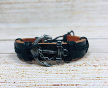 Load image into Gallery viewer, Urban Leather Bracelet Silver Anchors
