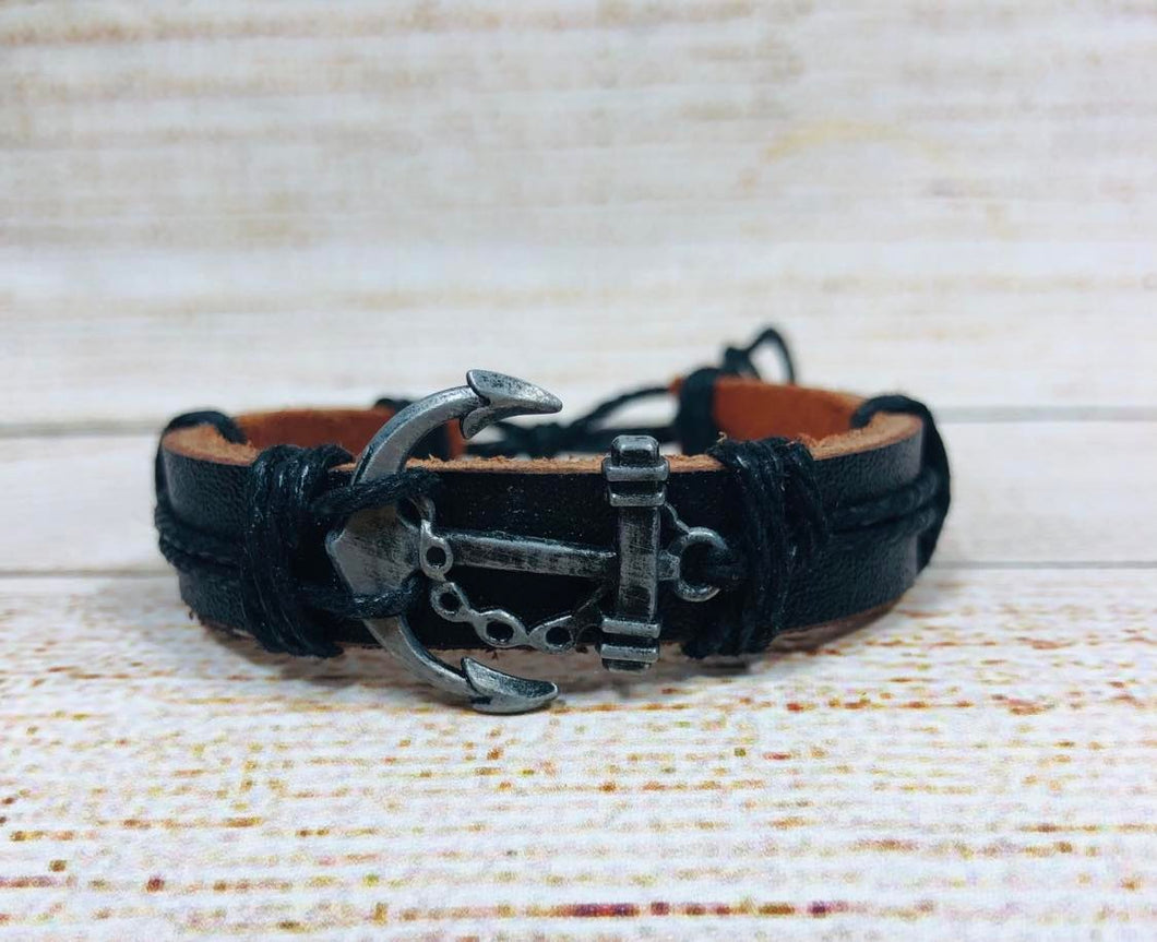 Urban Leather Bracelet Silver Anchors