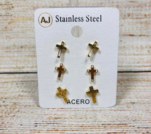 Load image into Gallery viewer, Stainless Steel Cross  Stud Earring Set of 3
