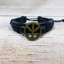 Load image into Gallery viewer, Unisex Urban Leather Bracelet Brass Peace Sign
