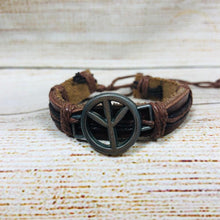 Load image into Gallery viewer, Unisex Urban Leather Bracelet Silver Peace Sign
