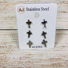 Load image into Gallery viewer, Stainless Steel Cross  Stud Earring Set of 3
