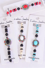 Load image into Gallery viewer, Bohemian Pull String Bracelet Semiprecious Stone Assorted Colors
