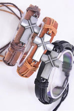 Load image into Gallery viewer, Leather Urban Bracelet with Ancient Silver Cross
