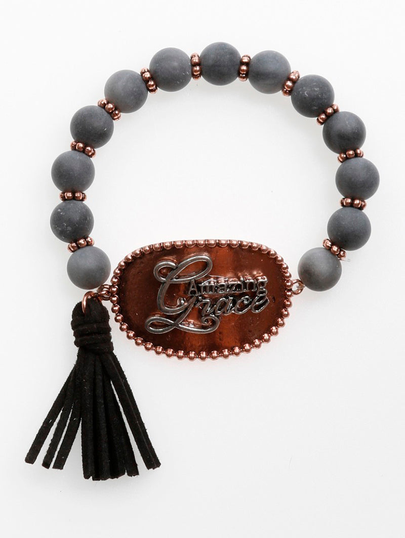 Amazing Grace Stretchy  Gray Copper Bracelet