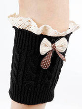 Load image into Gallery viewer, Ankle Boot Leg Warmer Knitted With Lace Black
