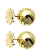 Load image into Gallery viewer, Cross Stud Earrings Double Sided with 1/2 Inch gold Bead
