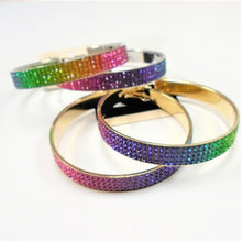 Load image into Gallery viewer, 2.75&quot; Gold &amp; Silver Frame Hoop Earring Rainbow Multi Color Crystals
