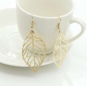 Bohemian Leaf  Halllow Dangle Drop Earrings Gold