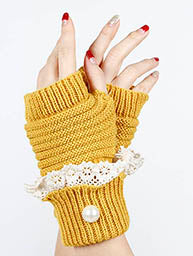 Laced Fold Over Hand Wrist Warmer Pearl Accent