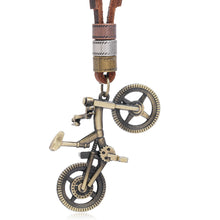 Load image into Gallery viewer, Genuine Leather Unisex Urban Necklace Bike Bicycle Pendant Brass

