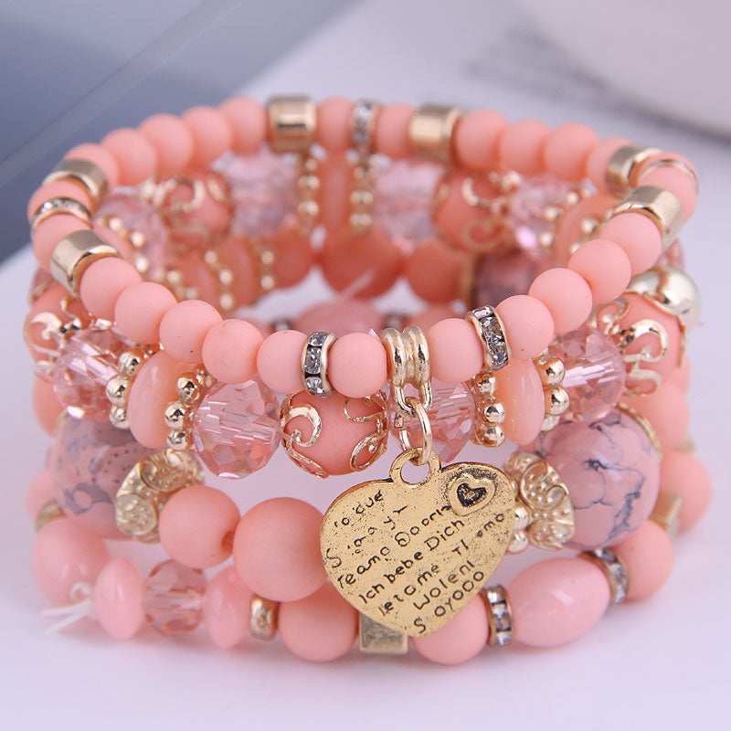 Bohemian Metal Blush Pink Multilayer Bracelet Heart Pendant