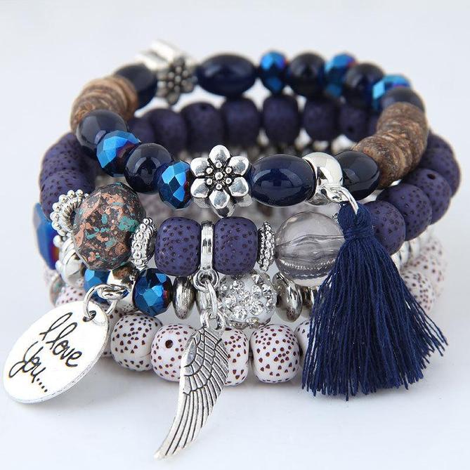 Boho  Women 4pc Bracelets Simple Coins, Charms Multilayer Bracelet