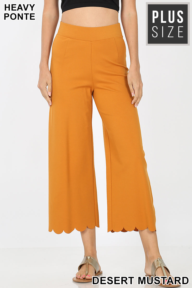 PLUS HEAVY PONTE HIGH RISE SCALLOP PANTS