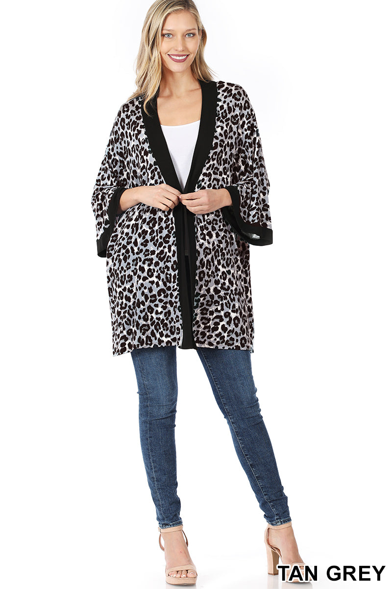 Leopard Print Open Front Kimono Cardigan