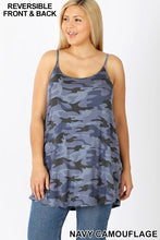 Load image into Gallery viewer, Blue Camouflage Reversible Spagehtti Cami Top
