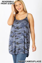 Load image into Gallery viewer, Blue Camouflage Reversible Spagehtti Cami Top
