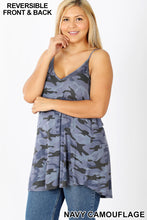 Load image into Gallery viewer, Blue Camouflage Reversible Spagehtti Cami Top
