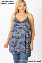 Load image into Gallery viewer, Blue Camouflage Reversible Spagehtti Cami Top
