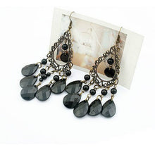 Load image into Gallery viewer, Vintage Big Black Water Drop Chandelier Earrings Gold Black
