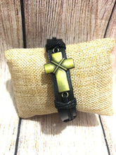 Load image into Gallery viewer, Genuine Leather Urban Bracelet Brass Cross
