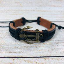 Load image into Gallery viewer, Unisex Urban Leather Bracelet Brass Anchor
