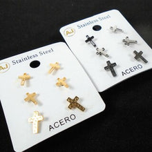 Load image into Gallery viewer, Stainless Steel Cross  Stud Earring Set of 3
