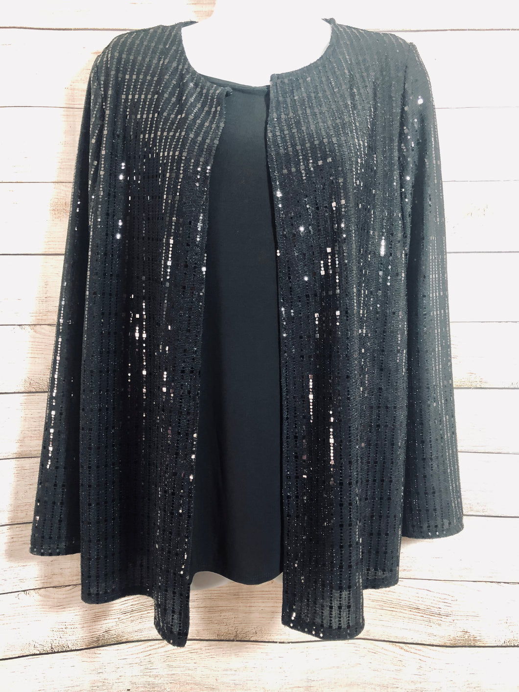 Anne Klein Knit Top Attached Sequin Cardigan