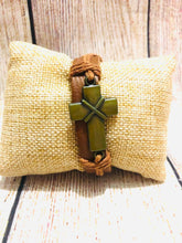 Load image into Gallery viewer, Genuine Leather Urban Bracelet Brass Cross
