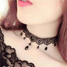 Load image into Gallery viewer, Black Lace Choker Necklaces Crystal Pendant
