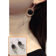 Load image into Gallery viewer, Bohemian Silver Black Tassel Earrings
