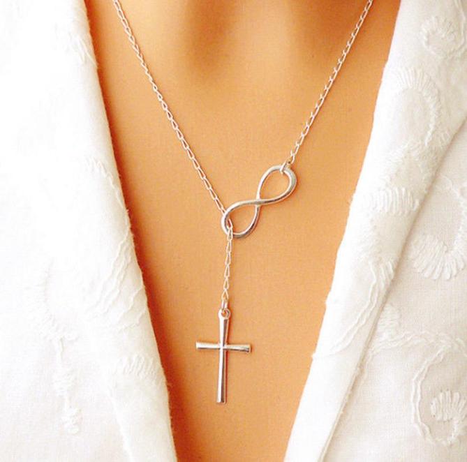 Minimalistic Silver Necklace Cross and Infinity Pendant