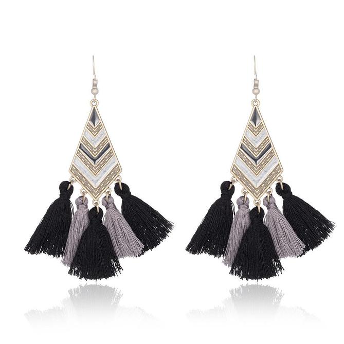 Bohemian Tassel Earring  Brass Black, Gray Tassel