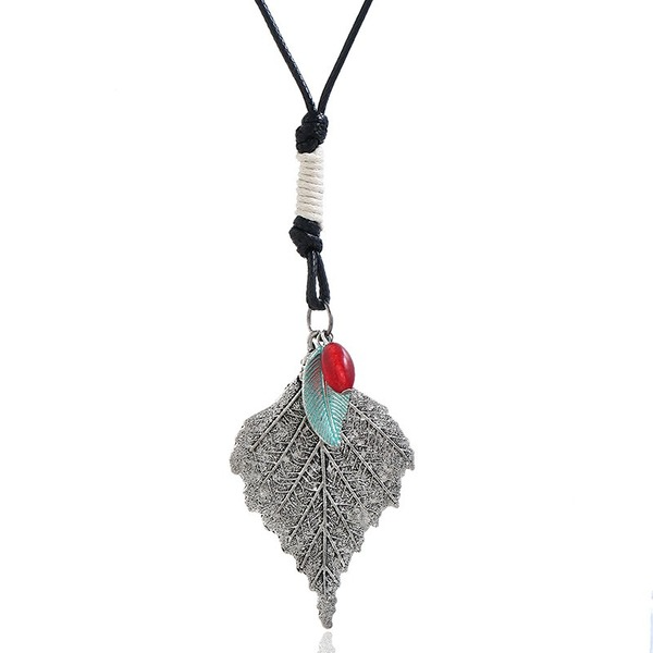 Adjustable Leather String Urban Leaf Necklace