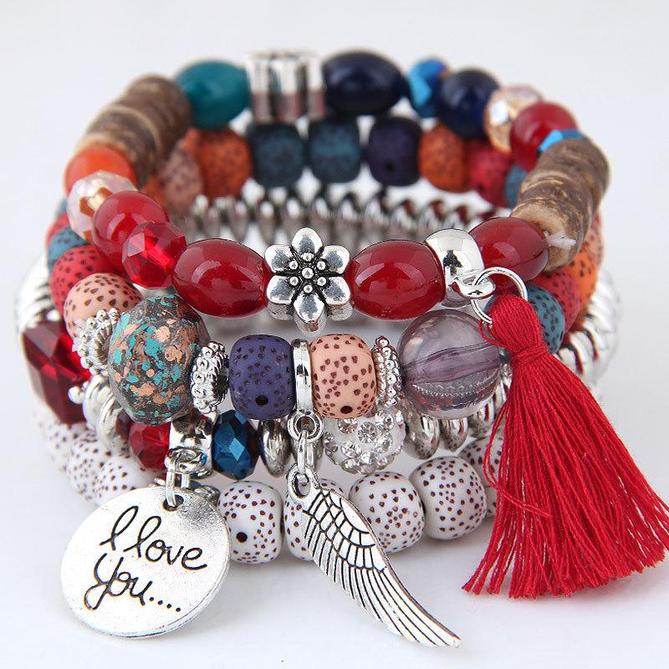 Boho  Women 4pc Bracelets Simple Coins, Charms Multilayer Bracelet