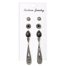 Load image into Gallery viewer, Bohemian 5 Pair Earrings Set Black, White Rhinestones Vintage Look
