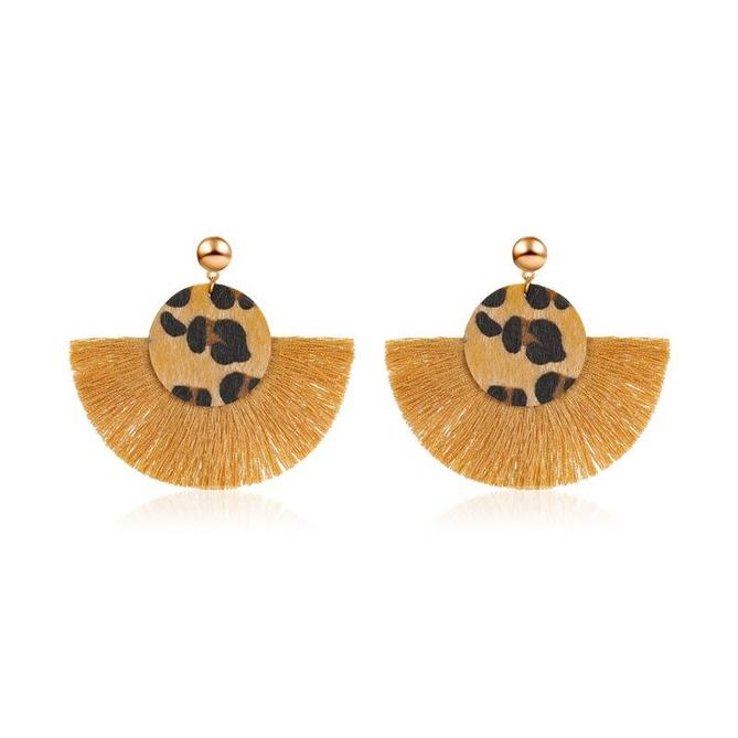 Leopard Print Tassel  FringeEarrings Brown