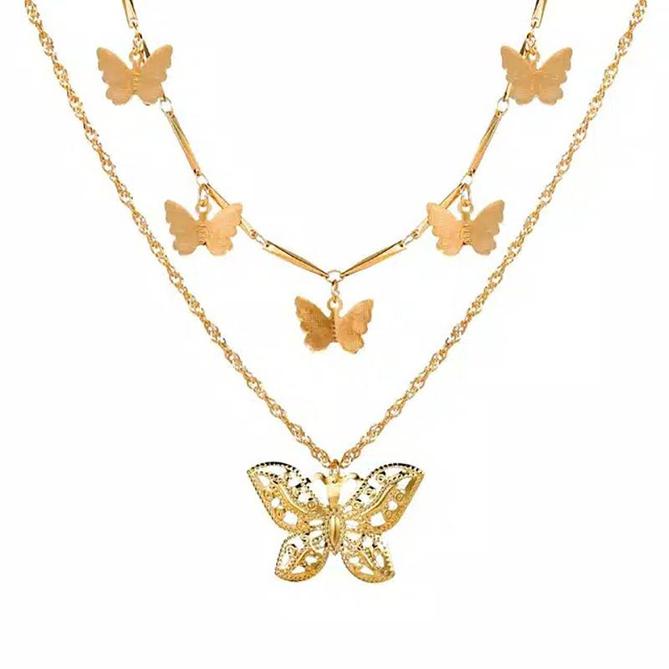 Multi Layer Butterfly Necklace Gold