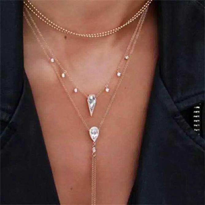 Crystal Multi Layer Necklace Gold