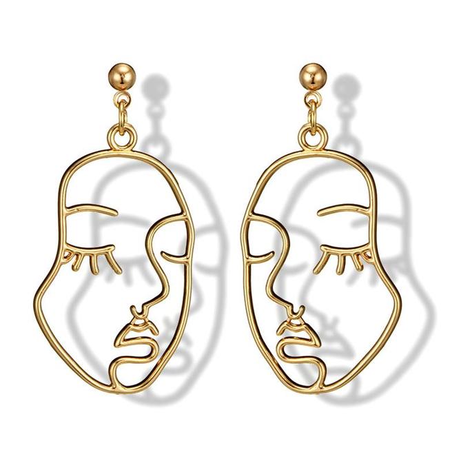 Abstract Human Face  Stud Earring Gold