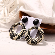 Load image into Gallery viewer, Woven Bamboo Rattan  Circle Earrings Retro Style Ear Drop Stud Earrings Brown

