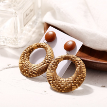 Load image into Gallery viewer, Woven Bamboo Rattan  Circle Earrings Retro Style Ear Drop Stud Earrings
