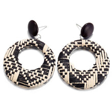 Load image into Gallery viewer, Woven Bamboo Rattan  Circle Earrings Retro Style Ear Drop Stud Earrings Brown
